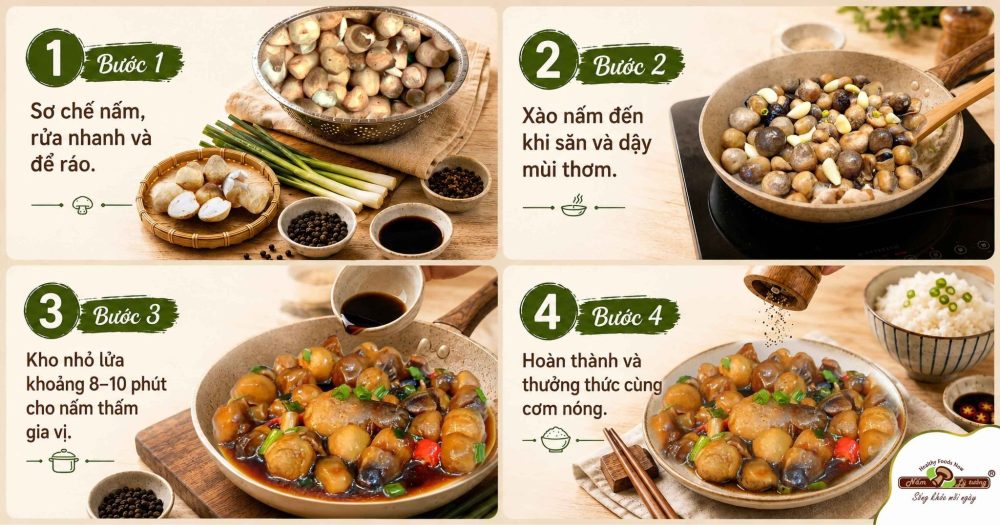 Hướng dẫn nấu món nấm mỡ kho tiêu