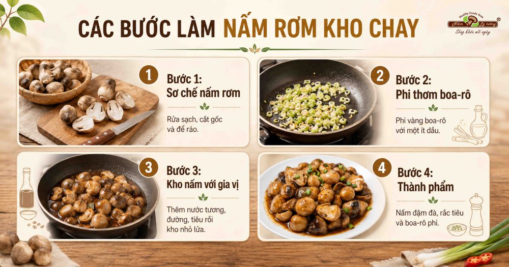 Các bước làm nấm rơm kho chay