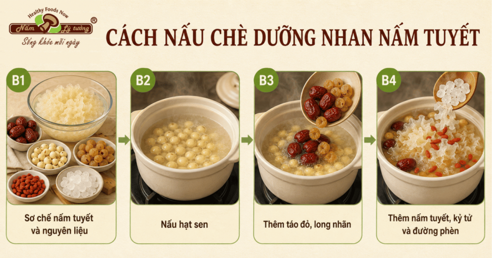 Cách nấu chè dưỡng nhan nấm Tuyết