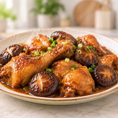 Món gà kho nấm đông cô thơm ngon đậm vị