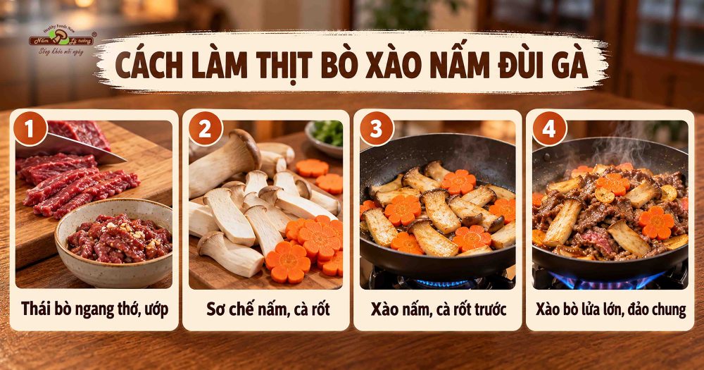 Cách làm thịt bò xào nấm đùi gà mềm mọng