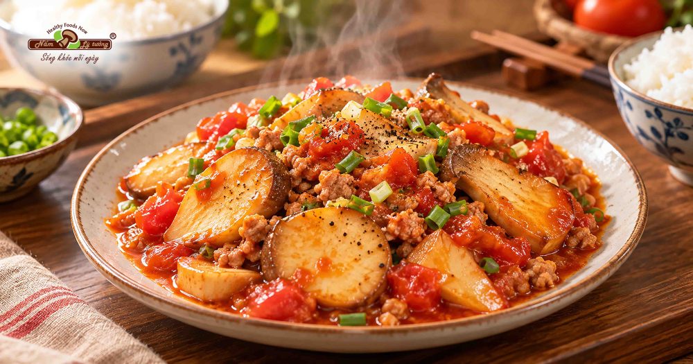 Món nấm xào cà chua cực kì đưa cơm