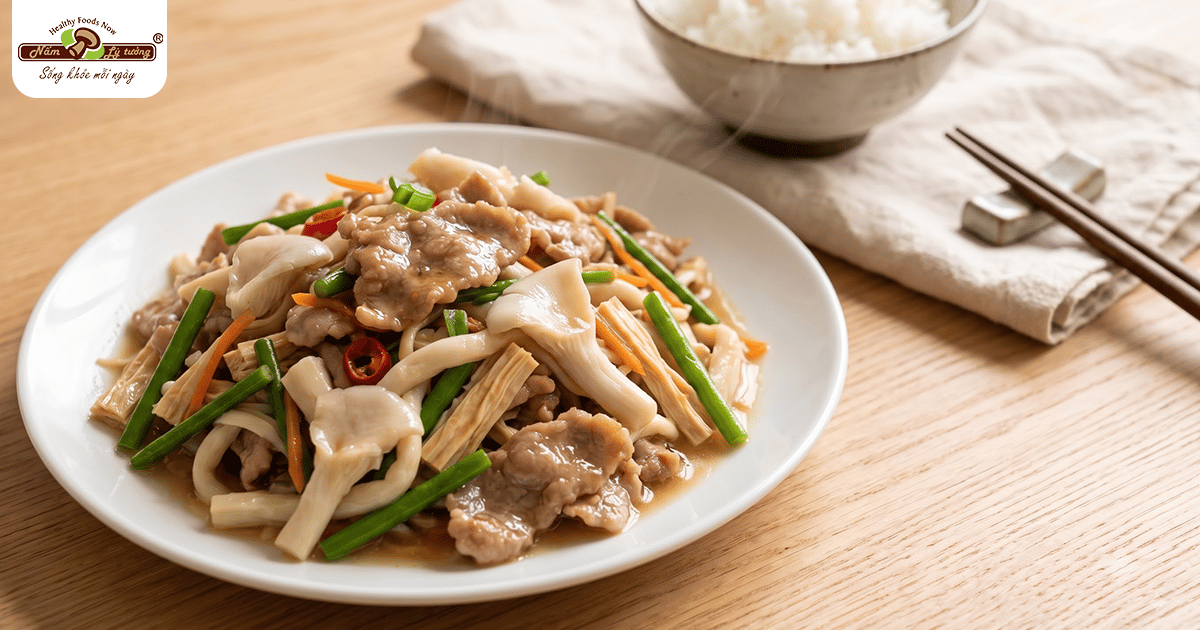 Món thịt xào nấm bào ngư mềm ngọt khó cưỡng